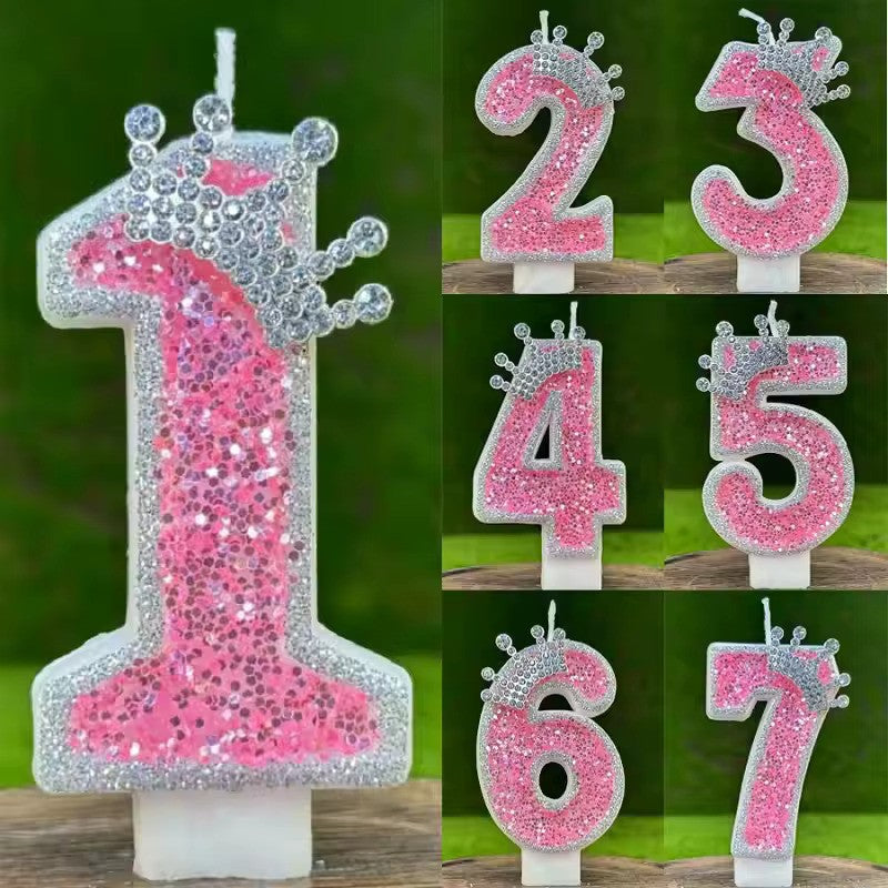 Pink crown number candle