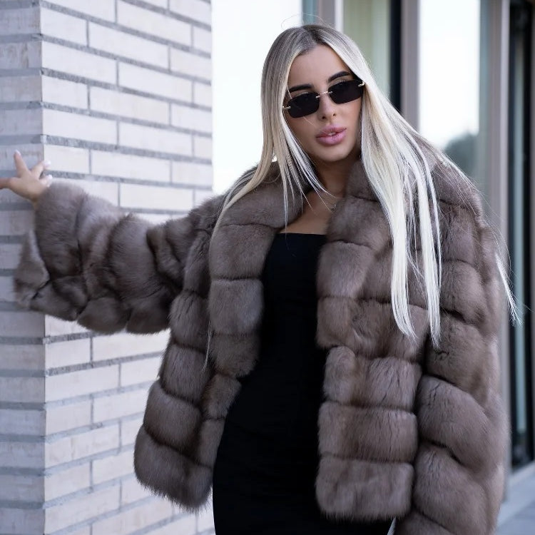 loose fit lapel fur jacket