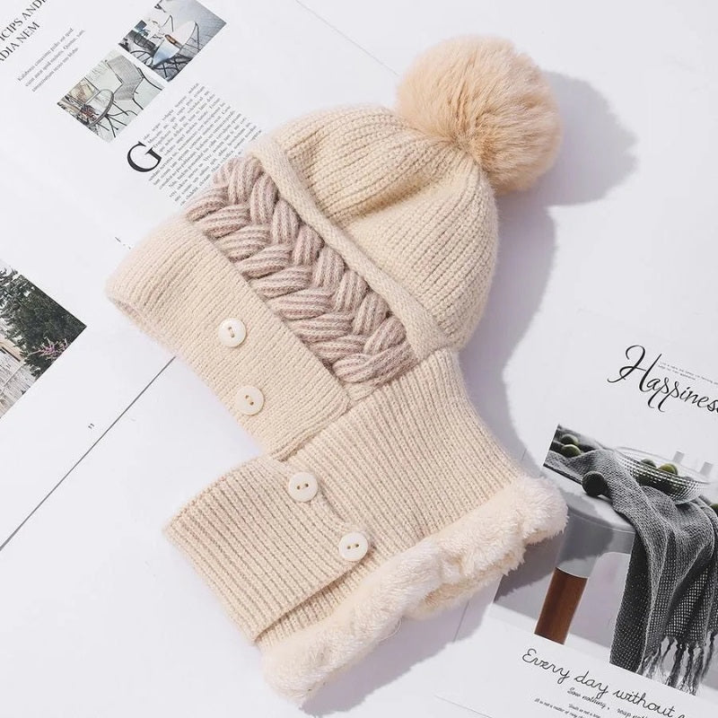 Warm hooded hat for women