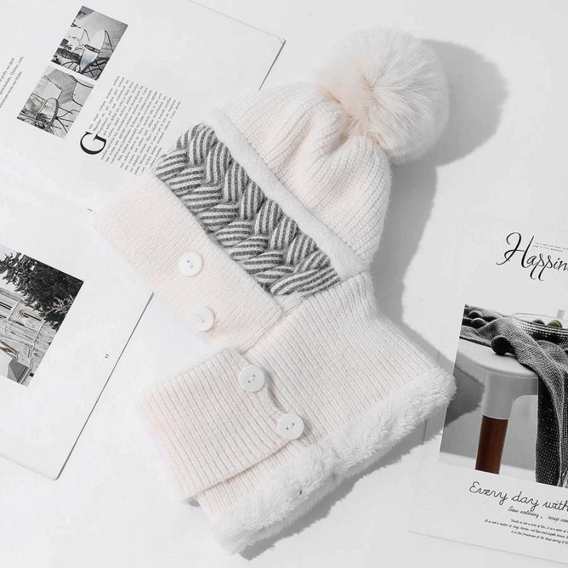 Fur lined pom pom winter hat