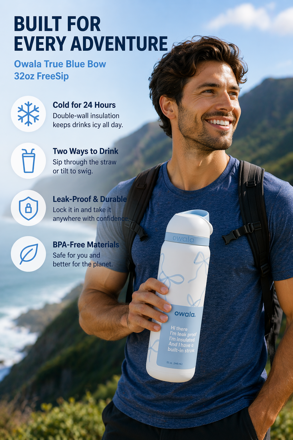 Owala sports water bottle blue
