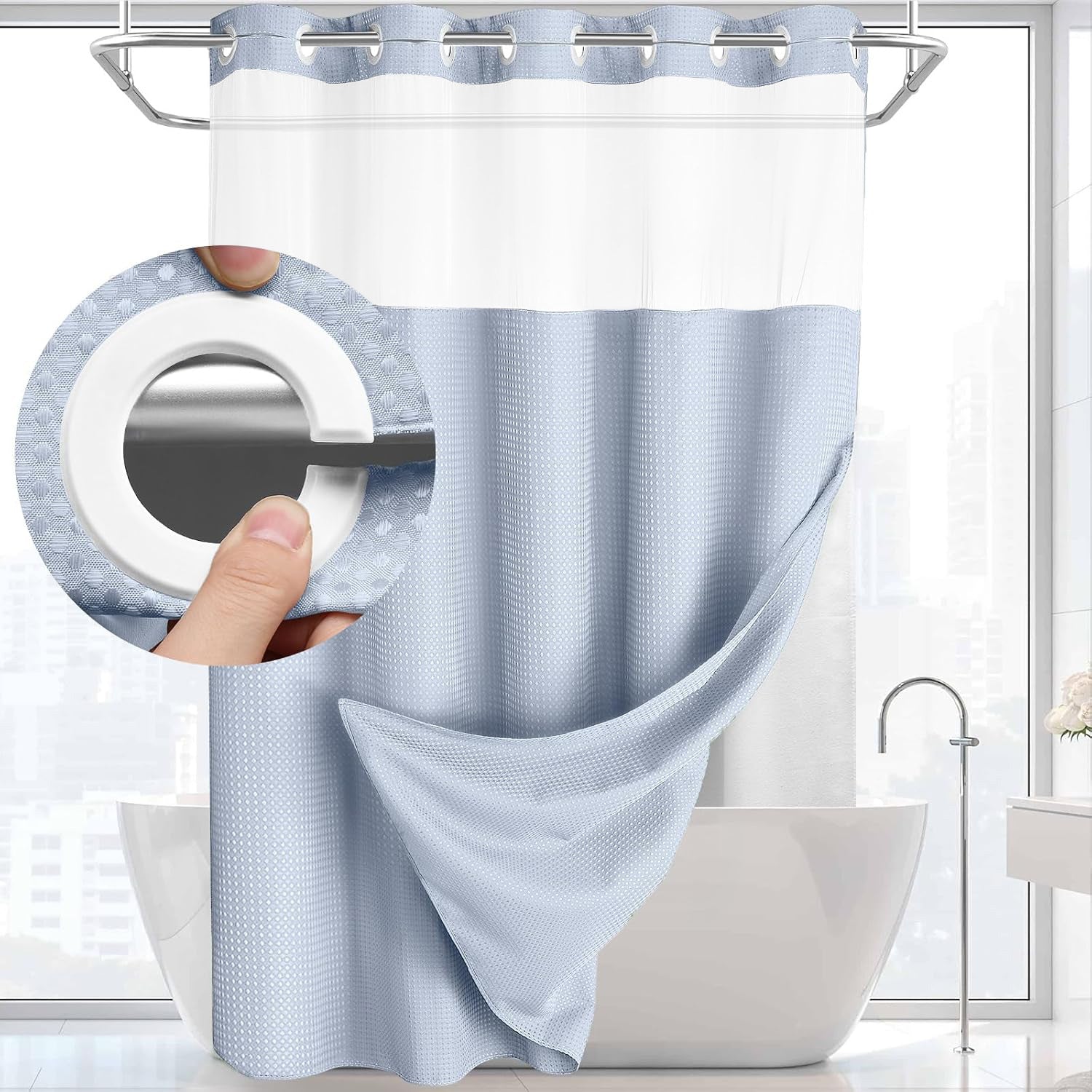 SnapSpa™ No Hook Shower Curtain - Mag & Doudy