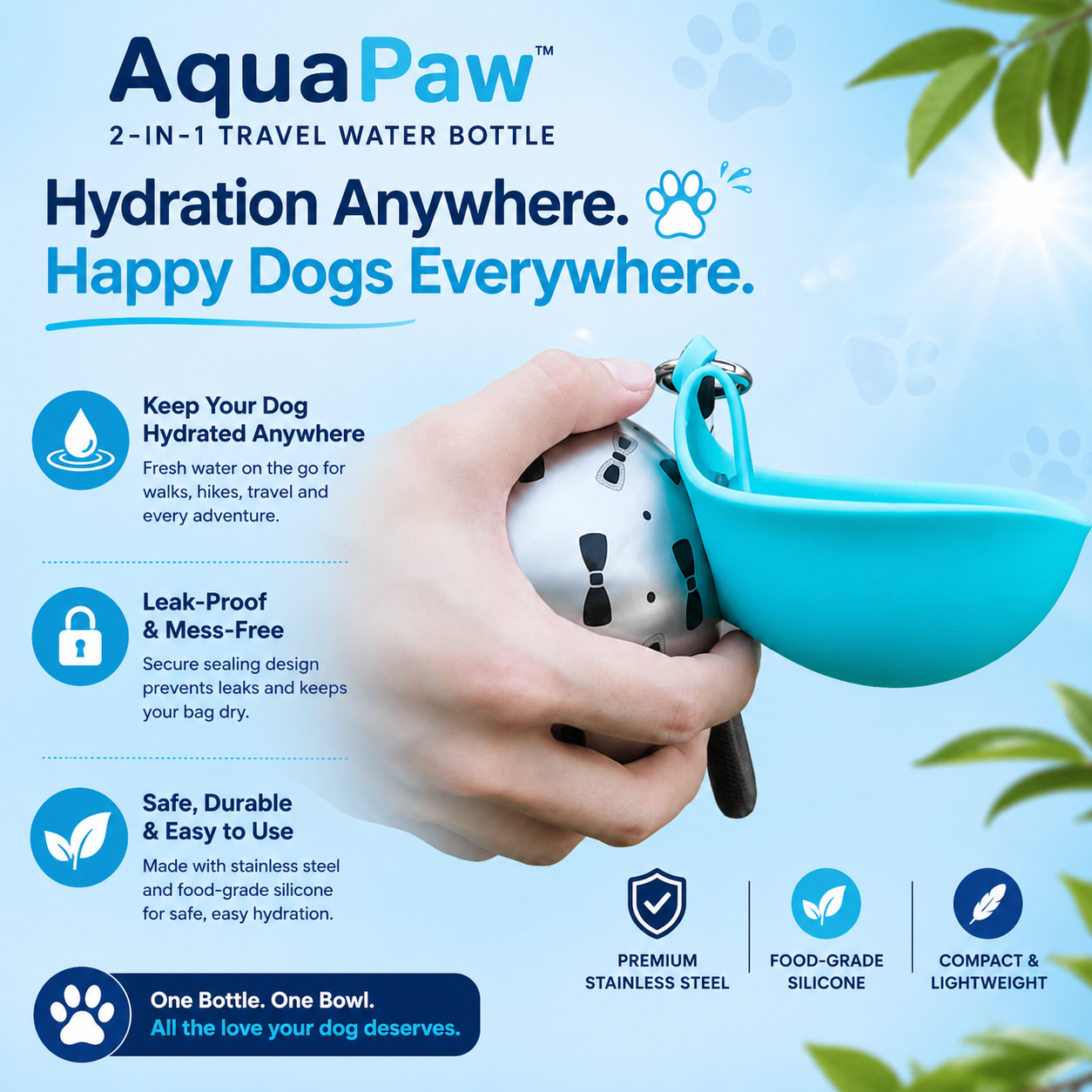 dog water bottle with bowl