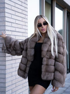 loose fit lapel fur jacket