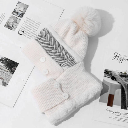 Fur lined pom pom winter hat