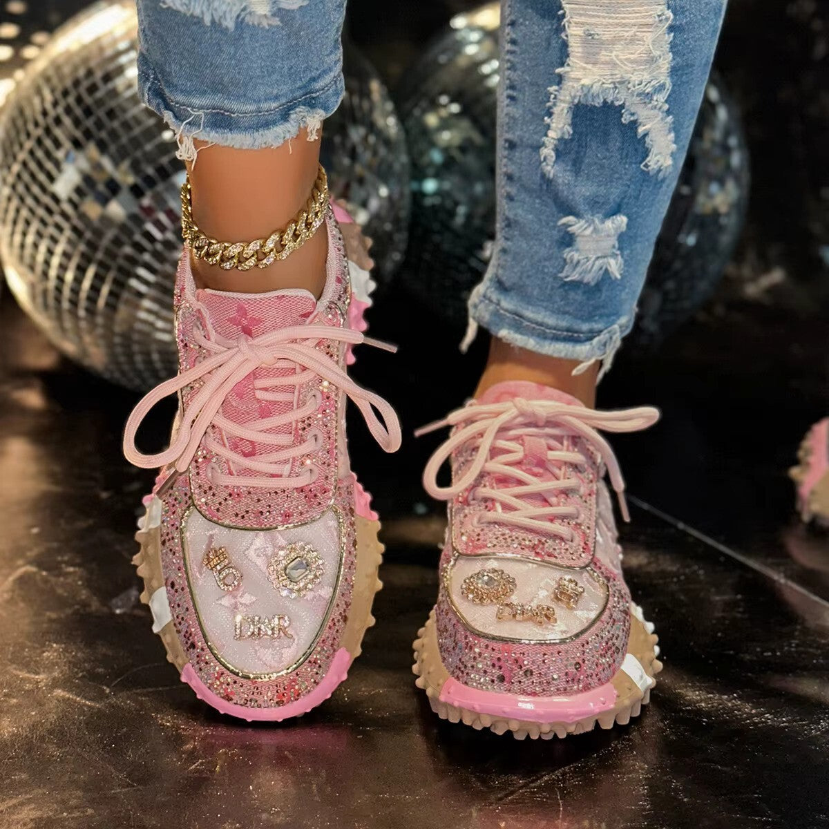 Glam rhinestone sports shoes