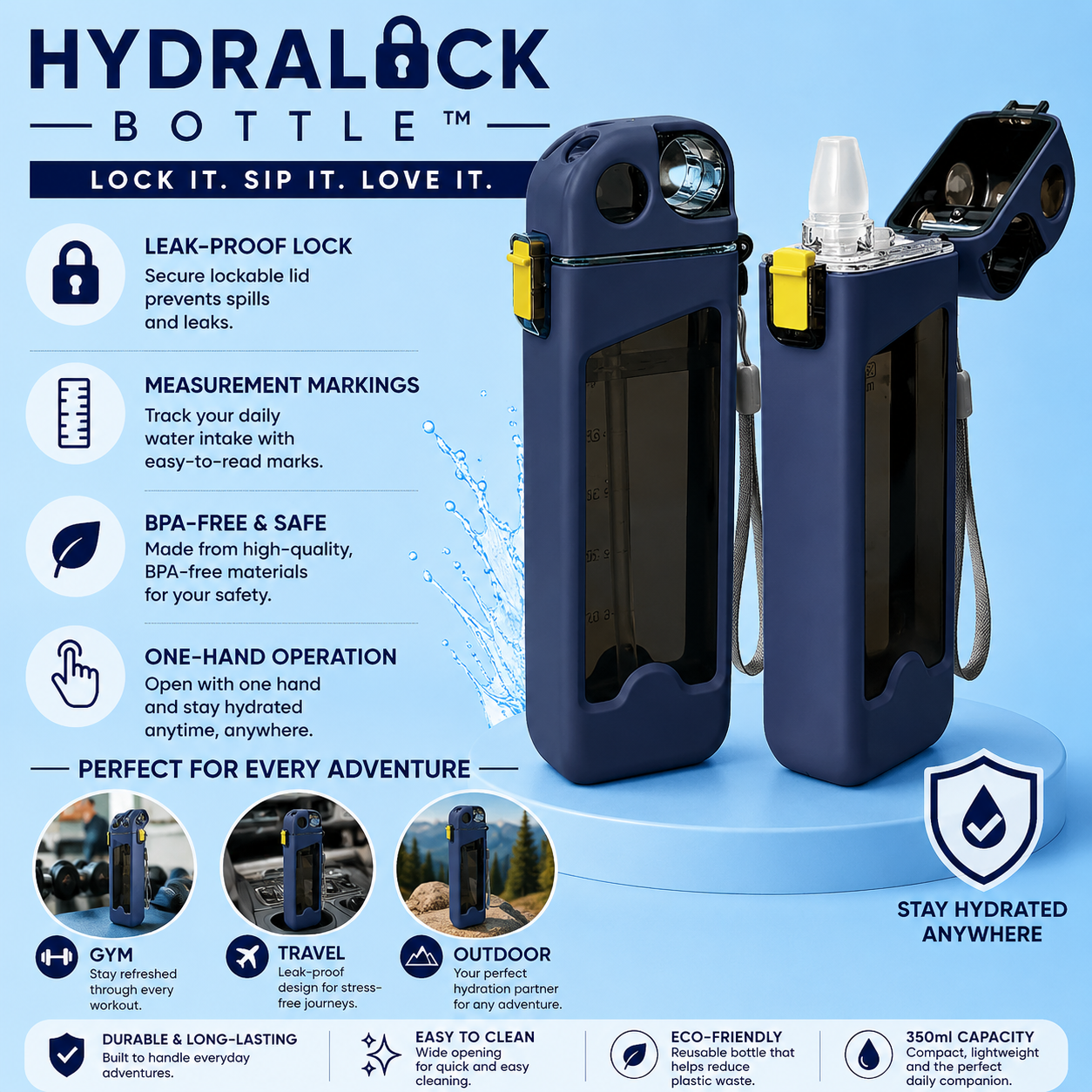 HydraLock leak proof water bottle