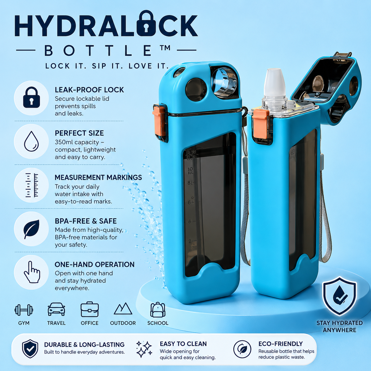spill resistant water bottle