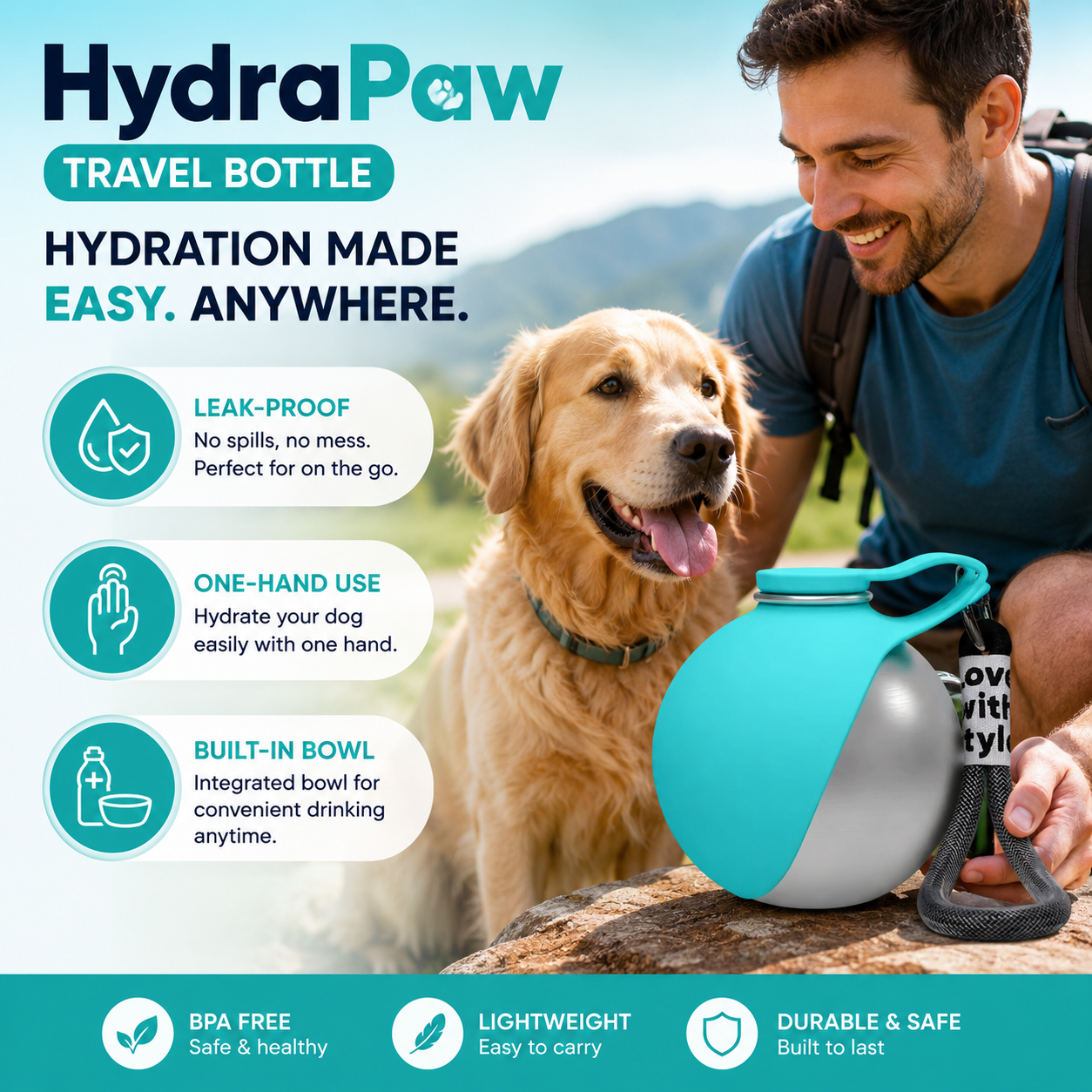 HydraPaw travel water bottle for dogs and owners