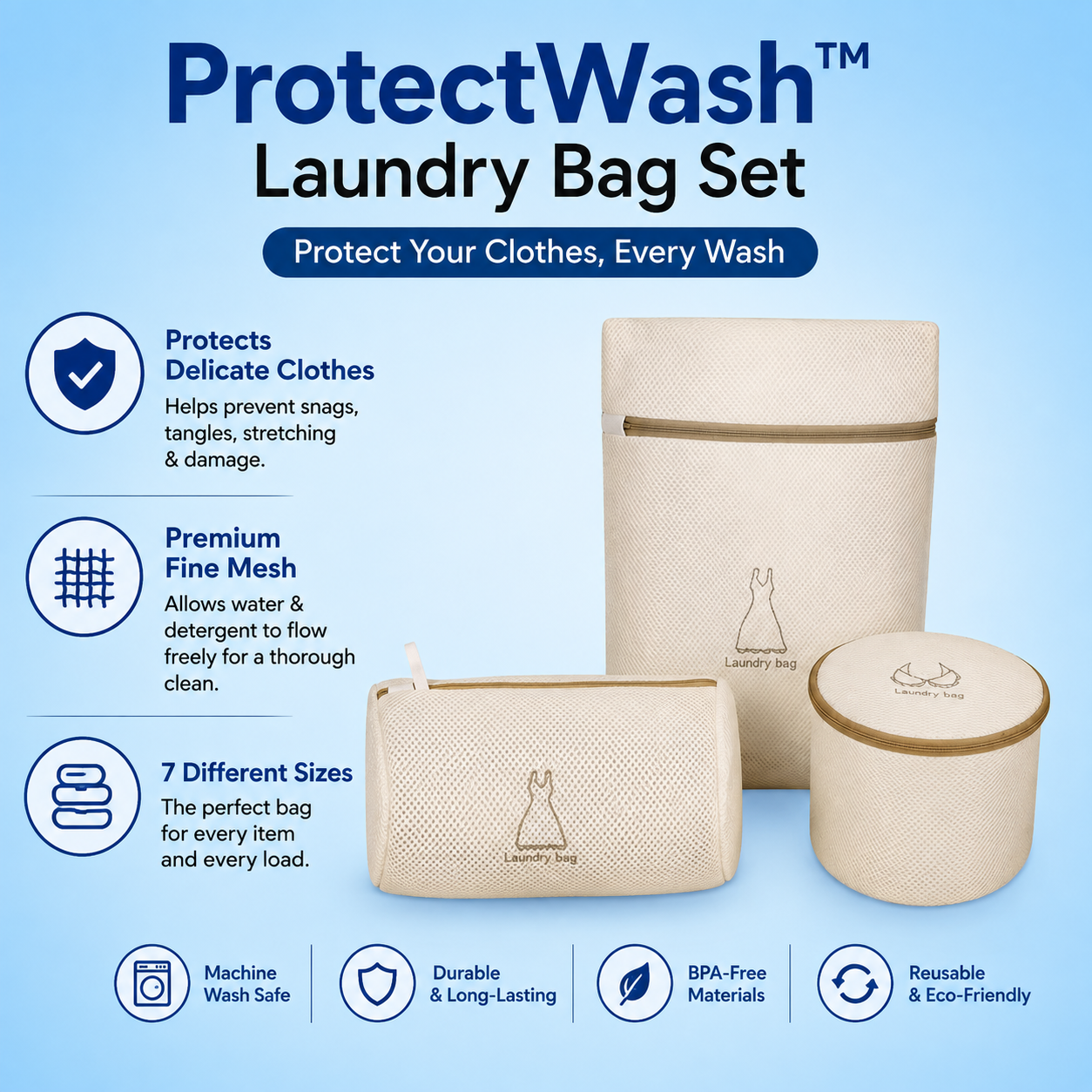 Fine mesh washing bags