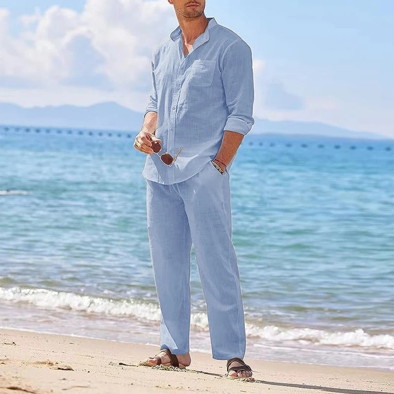 Men's Casual Linen Set : Relaxed Elegance - Mag & Doudy