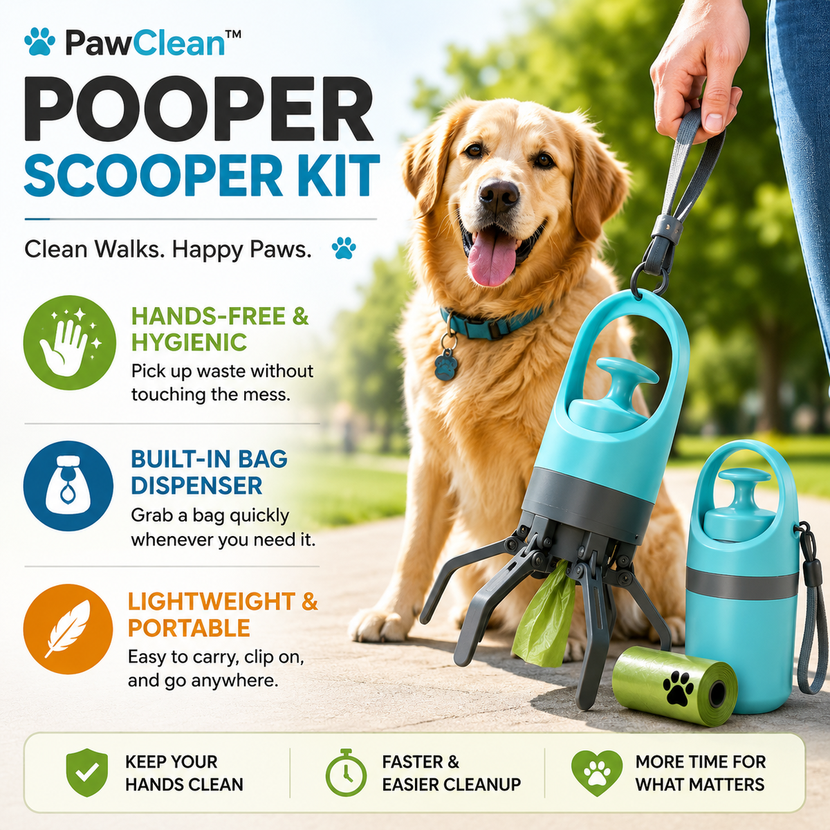 One-handed dog waste scooper for outdoor walks - Mag & Doudy