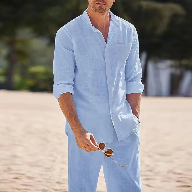 Men's Casual Linen Set : Relaxed Elegance - Mag & Doudy