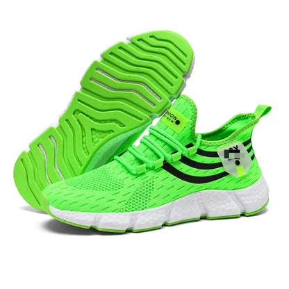 Neon green running shoes