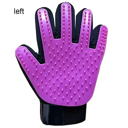 Purple grooming glove with black accents on a white background