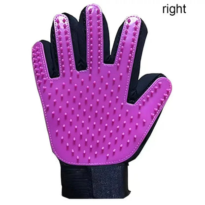 Purple grooming glove with black accents on a white background