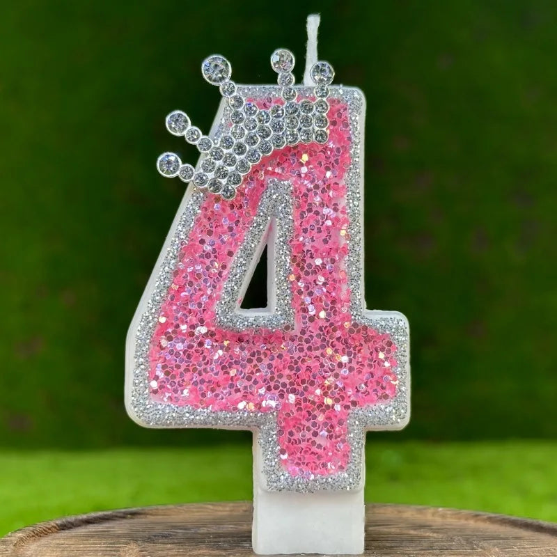 Pink and silver number 4 birthday candle 