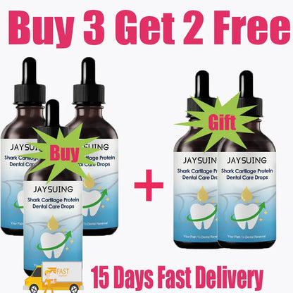 JAYSUIN dental care drops with 'Buy 3 Get 2 Free' offer on a white background.