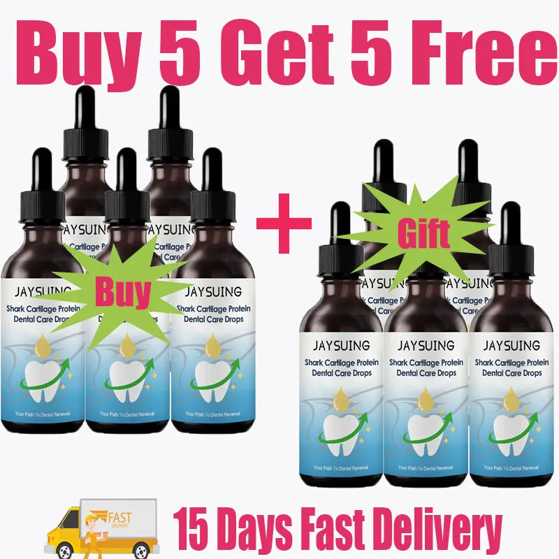 JAYSUING dental care drops with buy 5 get 5 free offer and 15 days fast delivery text.