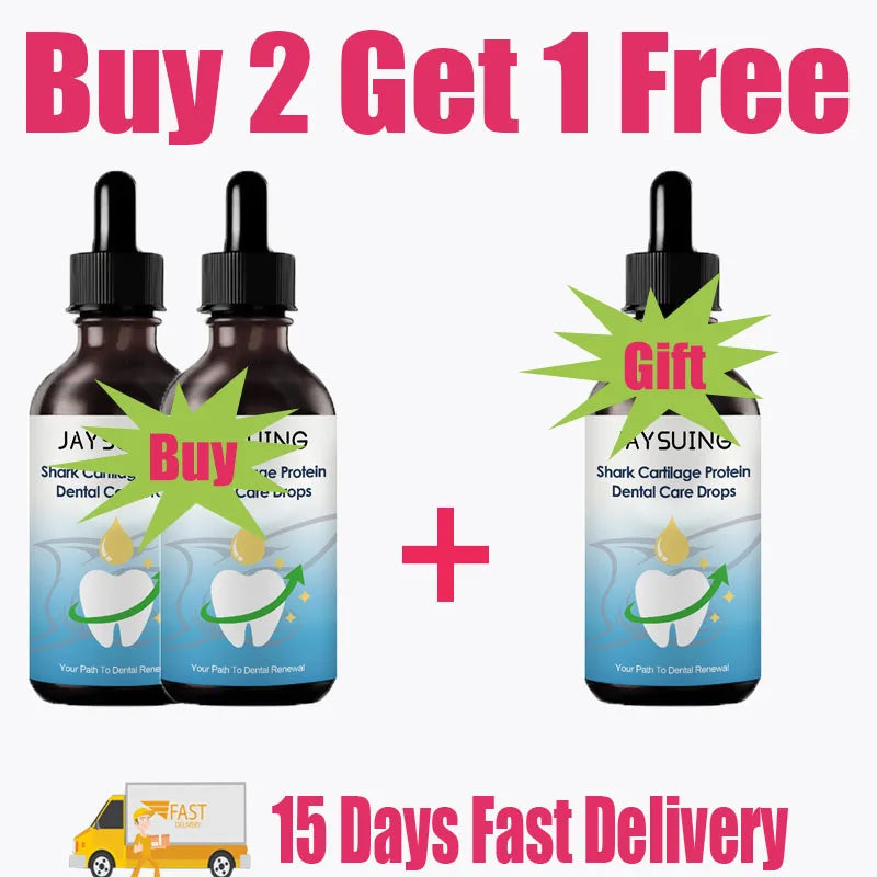 dental care drops with 'Buy 2 Get 1 Free' offer and '15 Days Fast Delivery' text.