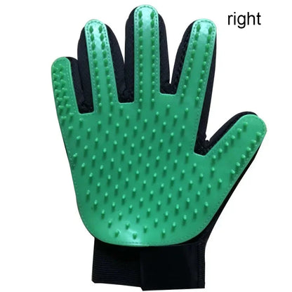 Green grooming glove with black accents on a white background