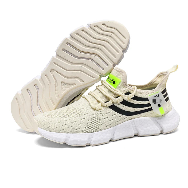 Beige running shoes