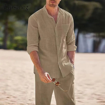 Men's Casual Linen Set : Relaxed Elegance - Mag & Doudy