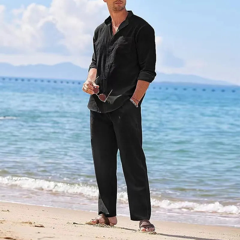 Men's Casual Linen Set : Relaxed Elegance - Mag & Doudy