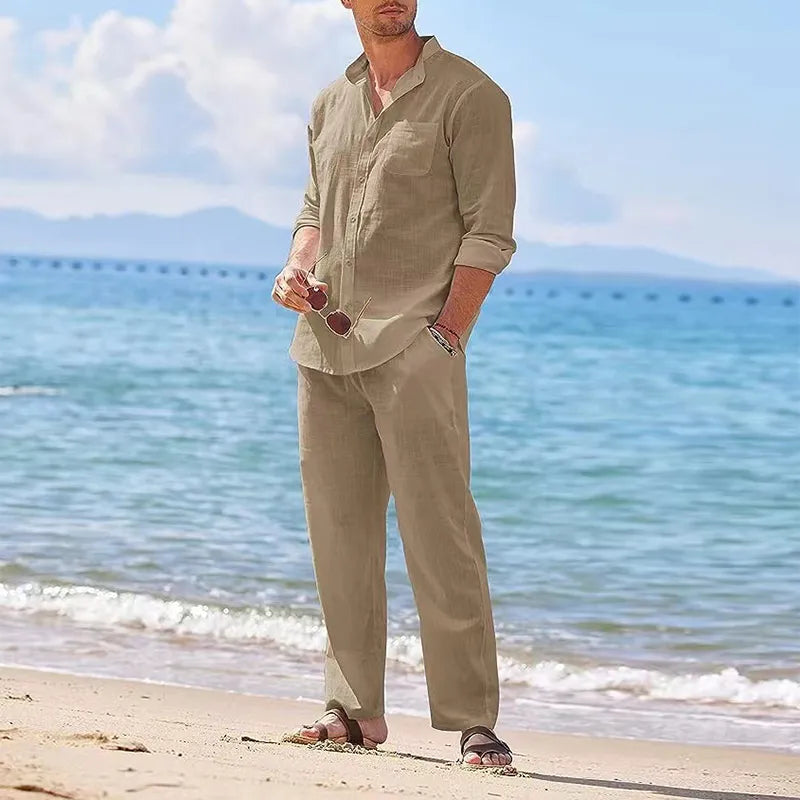 Men's Casual Linen Set : Relaxed Elegance - Mag & Doudy