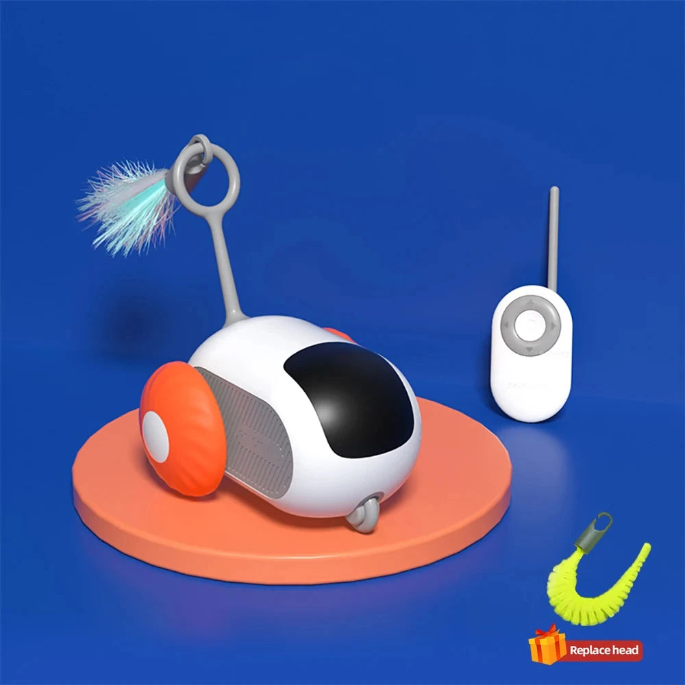 Toy robot with remote control on a blue background