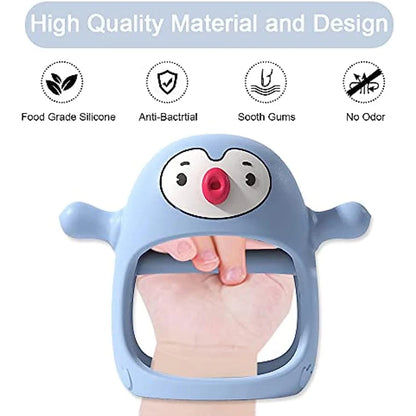 Blue cartoon character hand exerciser held by a hand