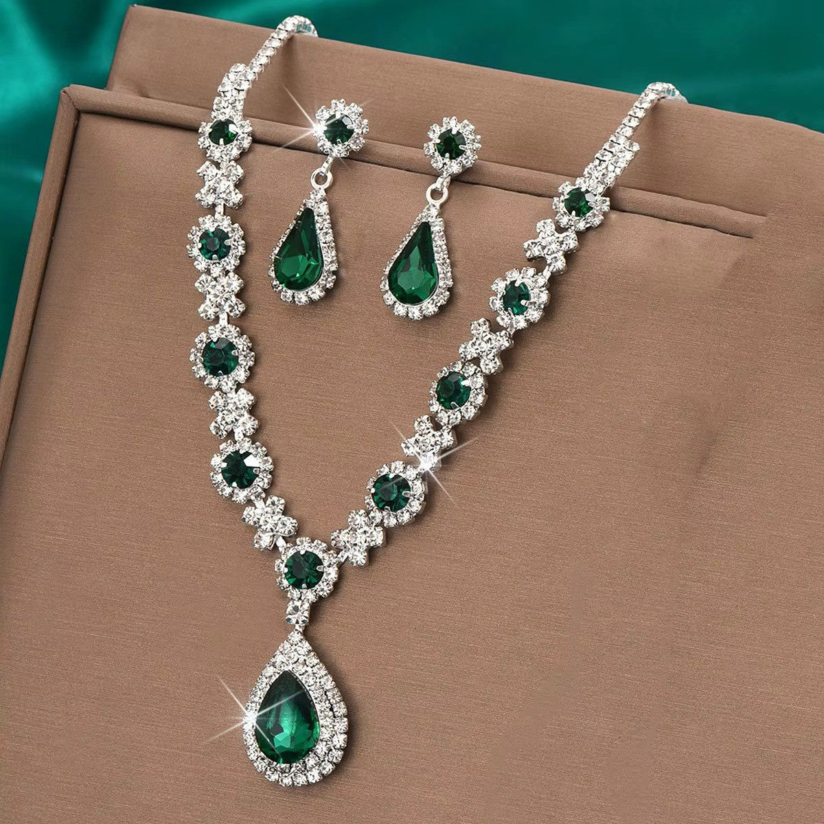 Luxury bridal crystal necklace and earring combo