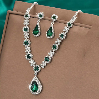 Luxury bridal crystal necklace and earring combo
