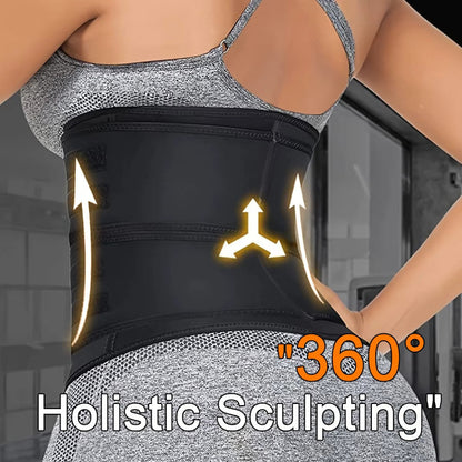 Person wearing a black waist trainer with '360 Holistic Sculpting' text and logo.