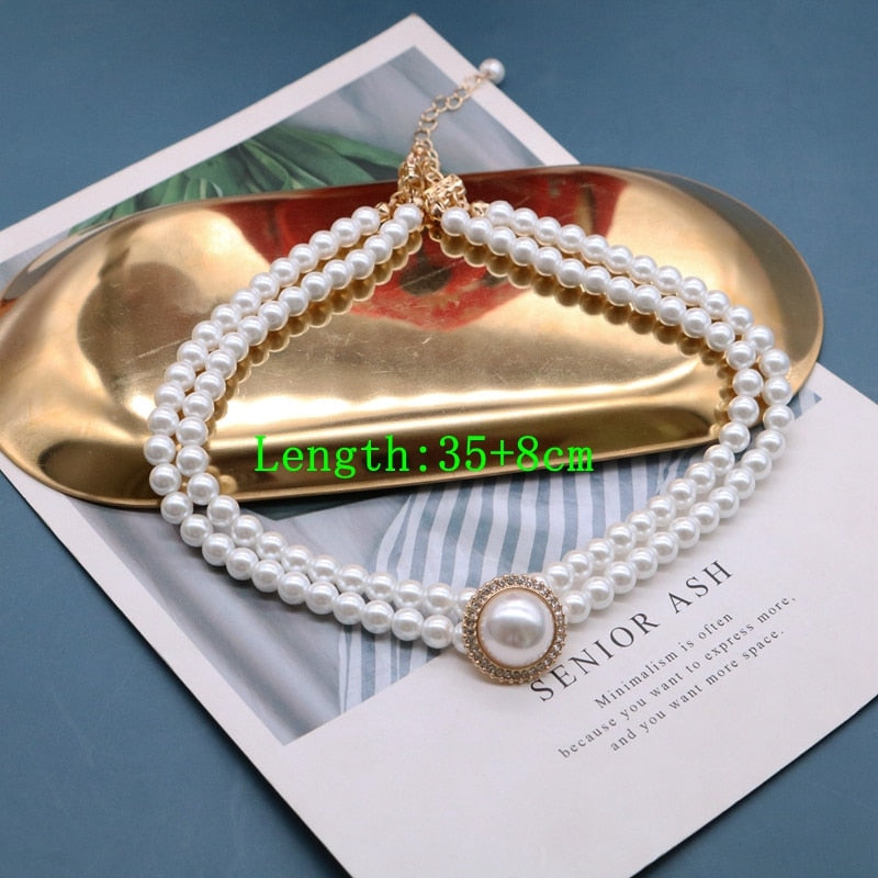Necklace Glass Pearls Double Choker